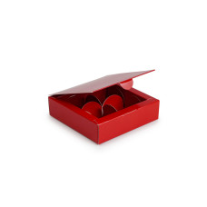 Коробка на 4 конфеты, красного цвета, 112х112х30 мм (50 штук)